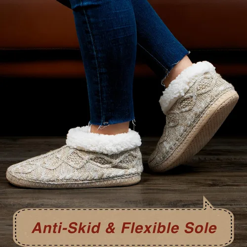 Vista 3 de Pantuflas de sherpa para mujer, botines cálidos y acogedores para interiores, calcetines suaves y peludos para casa, parte inferior antideslizante