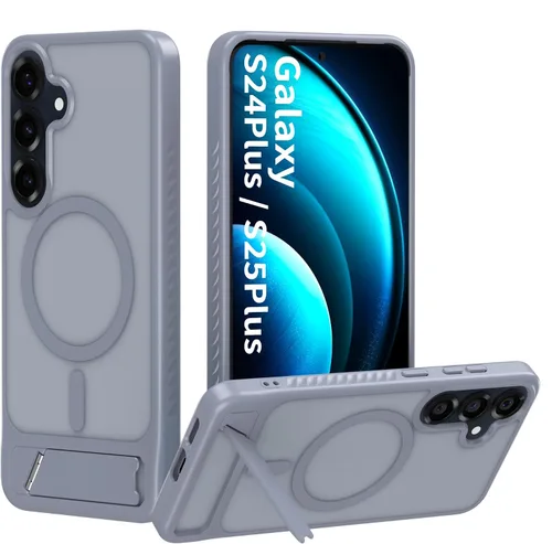 Vista 14 de Funda magnética para Samsung Galaxy S25+ Plus / S24+ Plus, soporte invisible integrado, compatible con MagSafe, translúcida a prueba de golpes Negro