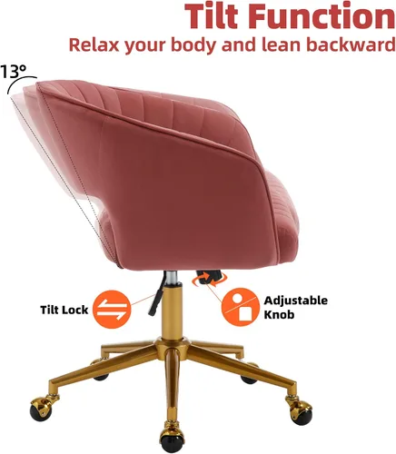 Vista 5 de Sillas de escritorio para oficina en casa Westice, silla de escritorio de terciopelo moderna, silla giratoria de tocador con base dorada ajustable