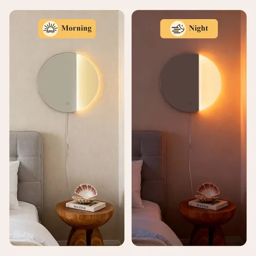 Vista 5 de ONEWISH Aplique de pared LED, lámpara de pared con espejo regulable, luces de pared redondas de 16.93 pulgadas para dormitorio con función