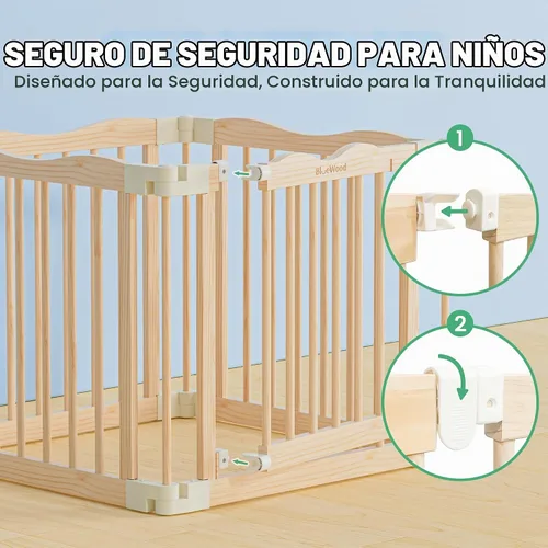 Vista 4 de Corralito de madera plegable, natural, 30 x 30 x 24 pulgadas
