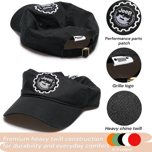 Vista 4 de Jeep Sombrero Performance Parts Gear Logo Gorra de béisbol pesada de sarga Negro