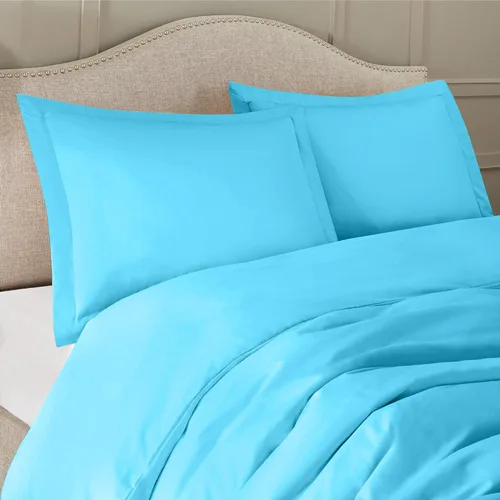 Vista 4 de Clara Clark Funda de edredón de microfibra ultra suave de doble cepillado, funda de edredón con cierre de botón y 2 fundas de almohada, color azul
