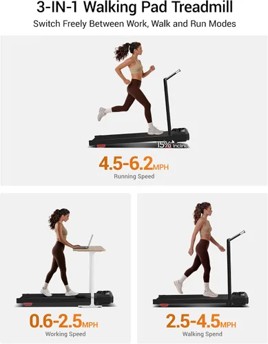 Vista 4 de Walking Pad Treadmill with Handle Bar & Vibration Plate hierro fundido negro