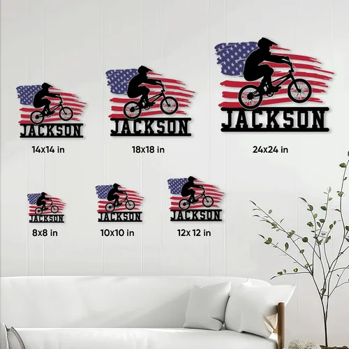Vista 4 de Letrero de metal BMX personalizado – Bicicleta, pared de bicicleta, garaje, habitación, patio, hogar, decoración de oficina – Regalo para mamá