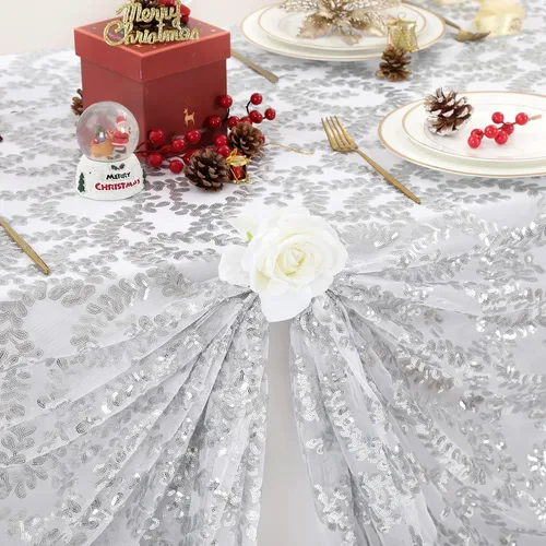 Vista 2 de B-COOL Mantel plateado de lentejuelas para mesa de boda con flores y Navidad, 90 x 90 pulgadas