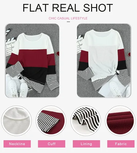 Vista 5 de Dokotoo suéter informal de punto para mujer con cuello redondo manga larga y bloques