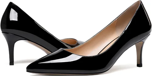 Vista 6 de WAYDERNS Zapatos de tacón medio de charol sólido para mujer, con puntera puntiaguda, 2.5 pulgadas