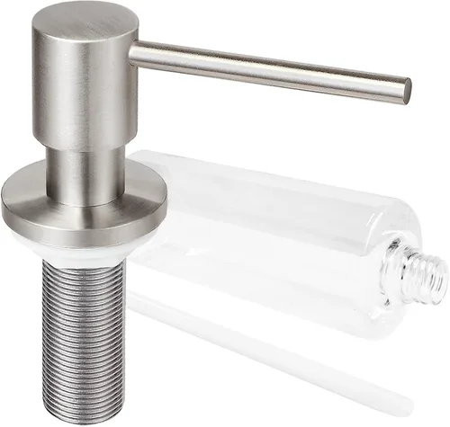 Vista 10 de EADOT Dispensador de jabón o dispensador de loción para fregadero de cocina de latón montado en la cubierta con botella recargable de 17 onzas sobre