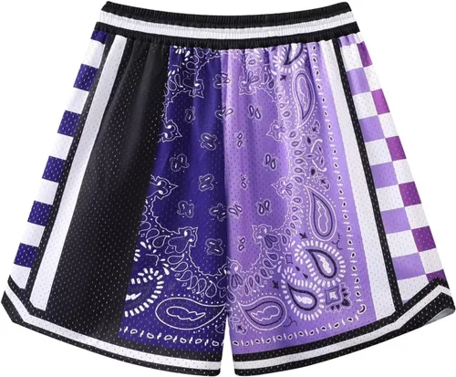 Vista 8 de BOOMLEMON Pantalones cortos de baloncesto para hombre, pantalones cortos de entrenamiento atléticos de cachemira, pantalones cortos de malla