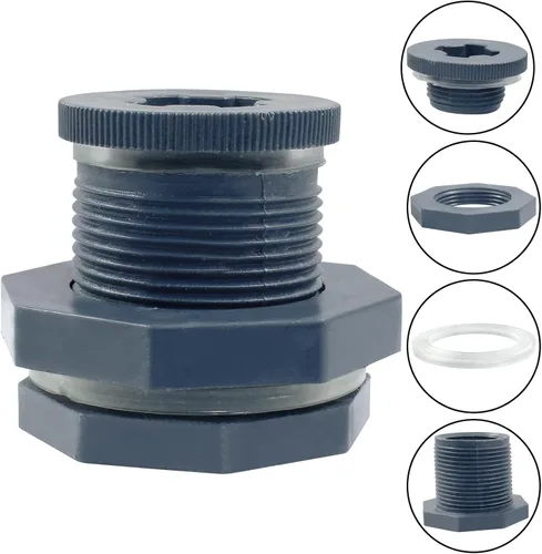 Vista 3 de 1" PVC Bulkhead Fitting con enchufes NPT1 rosca hembra conector tanque de agua para barriles de lluvia, acuarios y estanques