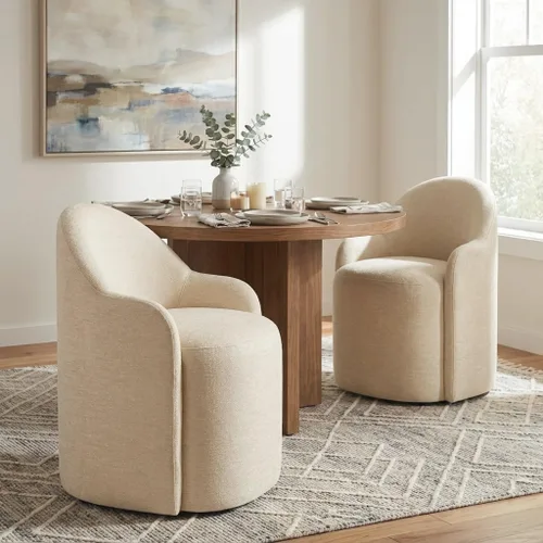 Vista 10 de KISLOT Sillas de comedor tapizadas con ruedas, sillas de comedor modernas sin montaje, silla de tocador con 5 ruedas y respaldo redondo para Verde