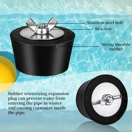 Vista 3 de 2 tapones de invierno para piscina de 1-1/2 pulgadas, expansión de invierno de PVC/tubos de acero con tornillo SS, pernos de acero inoxidable, goma