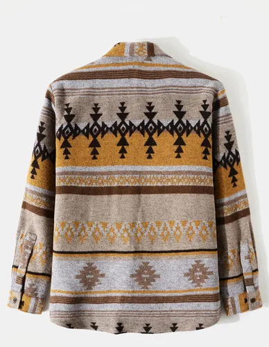 Vista 2 de VIEWON Chaqueta de lana con estampado azteca casual para hombre, manga larga, ligera, con solapa, estilo occidental