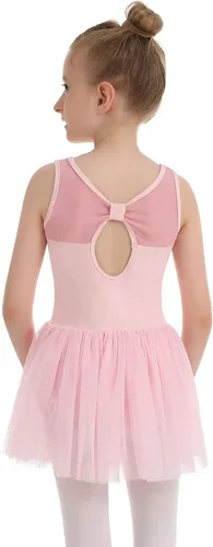 Vista 3 de Phineein Leotardos de ballet de manga corta para niñas, leotardos de baile con espalda hueca con falda
