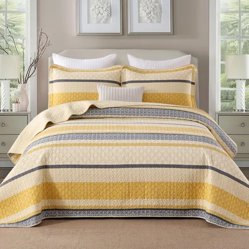 Vista 11 de Juego de ropa de cama con colcha Homzard tamaño individual - Juego de edredón 100% algodón, colcha de cama gris y azul para la cama, ropa de cama
