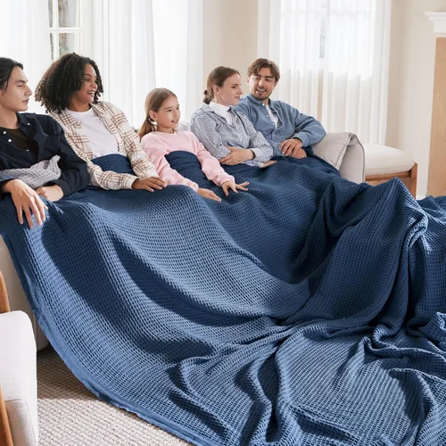 Vista 47 de Bedsure Gentlesoft - Manta de 100 % algodón, tamaño Twin XL, para dormitorio universitario, transpirable y suave, manta Twin de tejido waffle