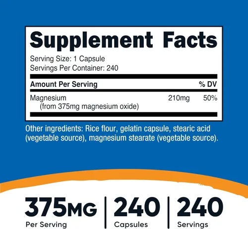 Vista 2 de Nutricost Óxido de magnesio 375 mg, 240 cápsulas - 210 mg de magnesio, sin OMG, sin gluten