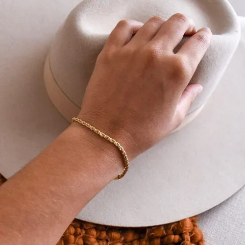 Vista 4 de MIDEEO - Pulseras chapadas en oro para mujer, juego de delgadas pulseras de cadena para combinar, de espiga, trenzada, de circonita cúbica