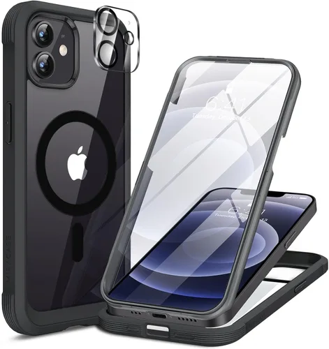 Vista 205 de Miracase - Funda magnética para iPhone 13 Pro Max de 6.7 pulgadas (compatible con MagSafe), transparente, completo, protector de pantalla de vidrio