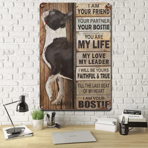 Vista 2 de Lygond Letrero de metal, letrero de hojalata vintage, arte de pared con texto en inglés "I Am Your Friend", regalo para amantes de bostie, amantes