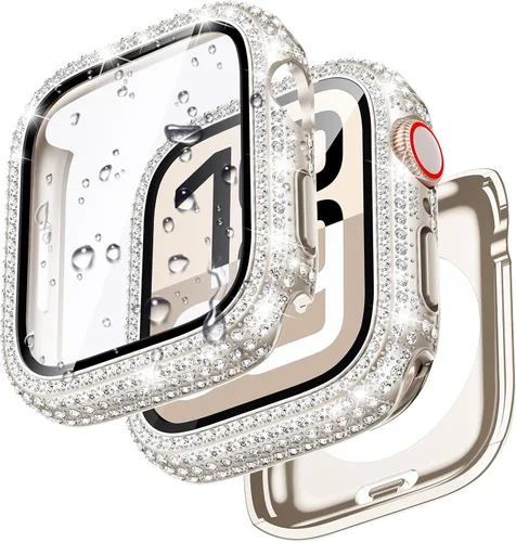 Vista 27 de Goton Funda de 40 mm impermeable con brillo para Apple Watch, protector de pantalla SE 3/2/1, Serie 6/5/4 de 40 mm, parachoques frontal de PC