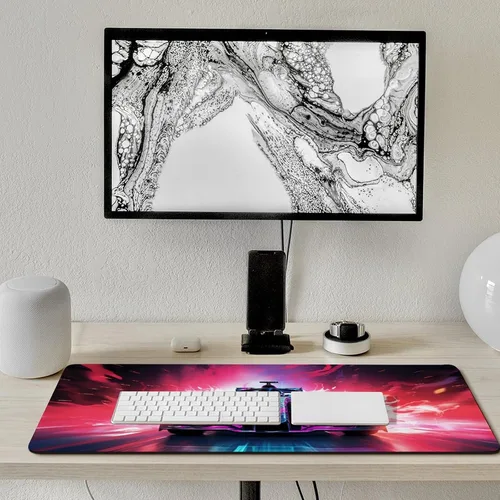 Vista 7 de Alfombrilla de mouse grande F1 Racing Flame Cyber Synthwave Vaporwave Accesorios para computadora, juegos de oficina, suministros de decoración