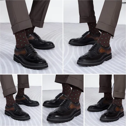 Vista 5 de Zapatos de vestir para hombre de cuero genuino moderno formal de negocios empalme Color Derby zapatos para hombres