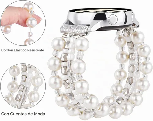 Vista 3 de VISOOM Beaded Boho Samsung Galaxy Watch 9 8 7 6 5 4 Bands 40/42/44mm Women Blanco