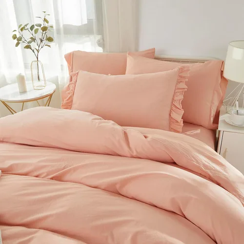 Vista 7 de Brandream Juego de funda de edredón tamaño matrimonial/queen, 100% algodón lavado, 3 piezas, ropa de cama para niña, juego de funda de edredón