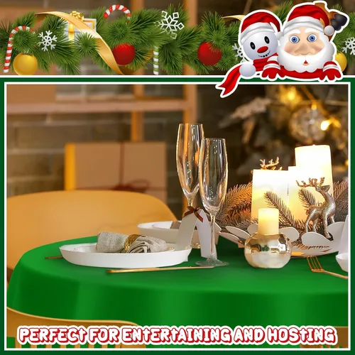 Vista 7 de Amylove 12 manteles de plástico navideños de 84 pulgadas, redondos, desechables, de plástico, impermeables, decorativos, para fiestas, decoración