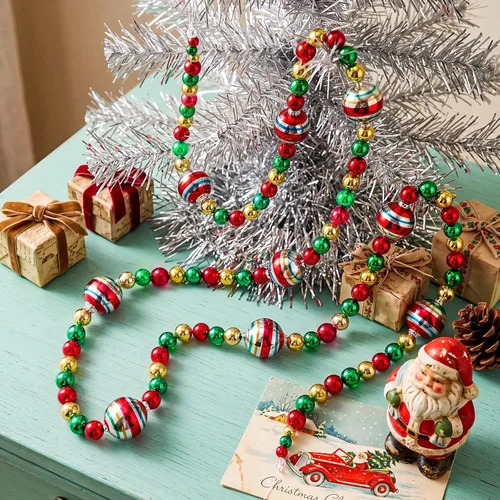 Vista 10 de 2 guirnaldas de Navidad con cuentas de vidrio vintage de 12 pies para árbol
