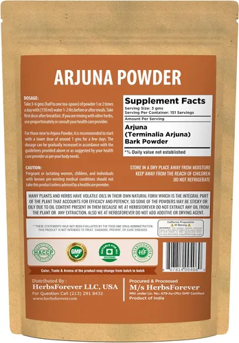 Vista 2 de HerbsForever Arjuna Powder – Terminalia Arjuna – Sin OMG, Orgánico, Vegano – 454 GMS