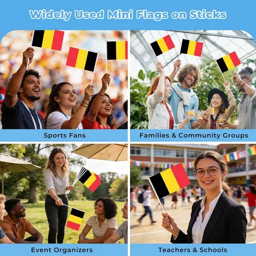 Vista 7 de Bandera de Bélgica, pequeña bandera de Bélgica en palo, ideal para fiestas, desfiles, eventos deportivos, decoraciones de festivales patrióticos