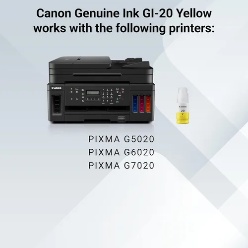Vista 6 de Canon GI-20 Botella de tinta amarilla genuina, compatible con impresoras Megatank G5020, G6020 y G7020
