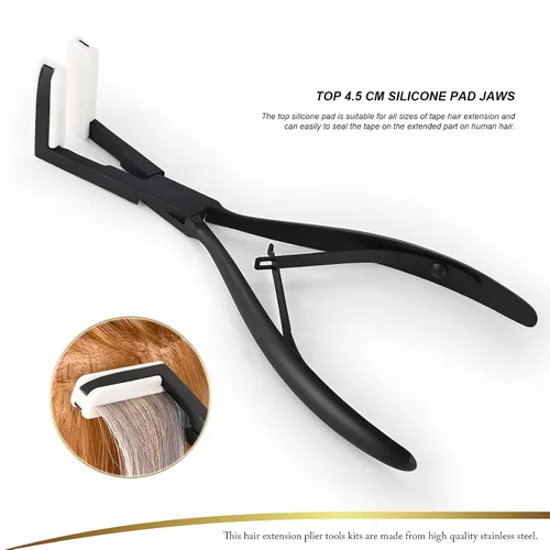Vista 4 de EHDIS Kit de herramientas de extensiones de cabello, alicates con cinta adhesiva, alicates de sellado de cabello de superficie plana con extensión