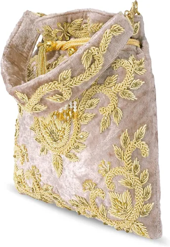 Vista 6 de Aheli Potli - Bolsas de noche para mujer bolso de mano étnico con cordón P71