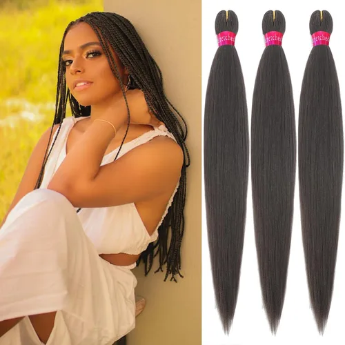 Vista 41 de Cabello trenzado verde con lentejuelas de 26 pulgadas, preestirado, trenzas de textura Yaki, extensiones de cabello pre plumadas, 3 paquetes, fácil