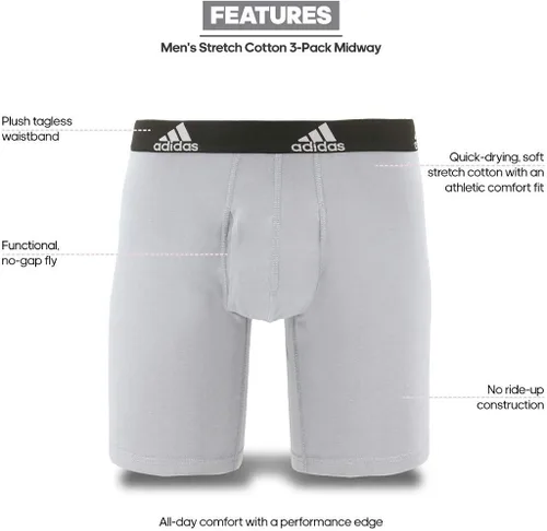 Vista 9 de adidas Calzoncillos tipo bóxer largos de algodón elástico para hombre paquete de 3
