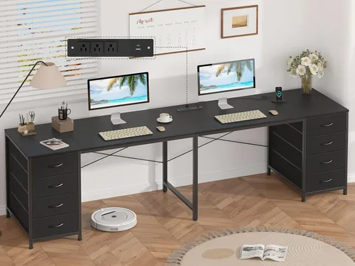Vista 12 de YOMILUVE Escritorio para computadora de 50 pulgadas con 8 cajones, escritorio para oficina en casa con tomas de corriente, escritorio de trabajo