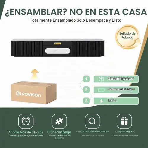 Vista 8 de POVISON Moderno soporte de TV para proyector, centro de entretenimiento de piedra sinterizada con almacenamiento para sala de estar, dormitorio