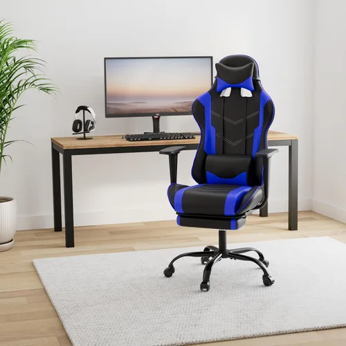 Vista 2 de Reposacabezas de soporte lumbar para computadora de PC, respaldo alto, para oficina, videojuegos, silla giratoria para niños o adultos, azul