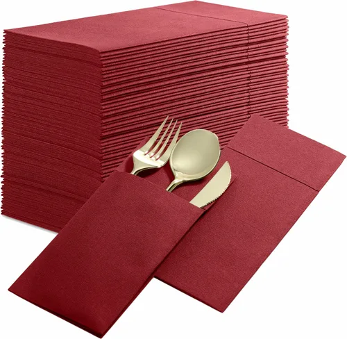 Vista 20 de Servilletas de cena Linen-Feel con bolsillo para cubiertos, 100 unidades Beige