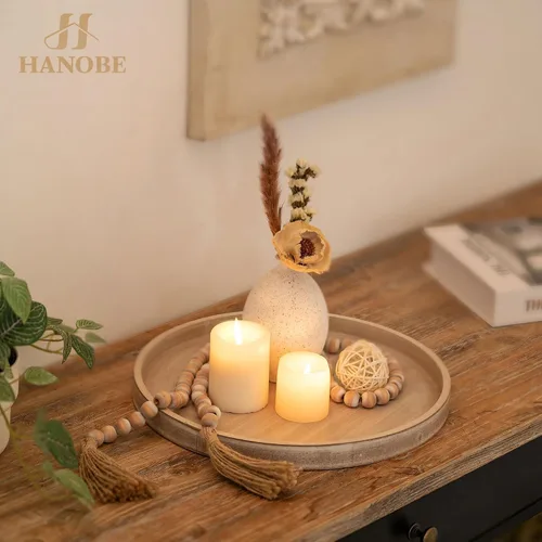 Vista 3 de Hanobe Bandeja decorativa redonda para decoración de mesa auxiliar, acabado Beige