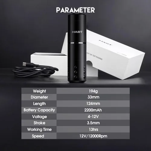 Vista 7 de Mast Tattoo A1 Pro Kit de pistola de tatuaje inalámbrica Máquina rotativa