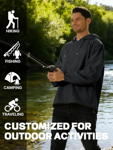 Vista 6 de Chaqueta impermeable para hombre, rompevientos, ciclismo, correr, senderismo, golf, viajes, capucha, ligera, plegable