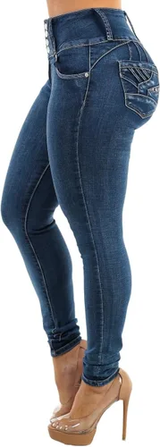 Vista 4 de Moda Xpress - Jeans ajustados con levantamiento de glúteos y cintura alta para mujer