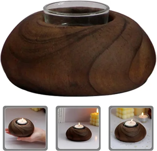 Vista 5 de SOLUSTRE Portavelas de madera Soporte votivo de madera Soporte de vela de Navidad de madera Sostenedor de vela de granja Té votivo