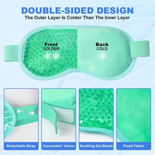 Vista 3 de candyfouse Paquete de 2 máscaras de ojos de enfriamiento en frío, cuentas de gel reutilizables para terapia fría caliente con respaldo de felpa