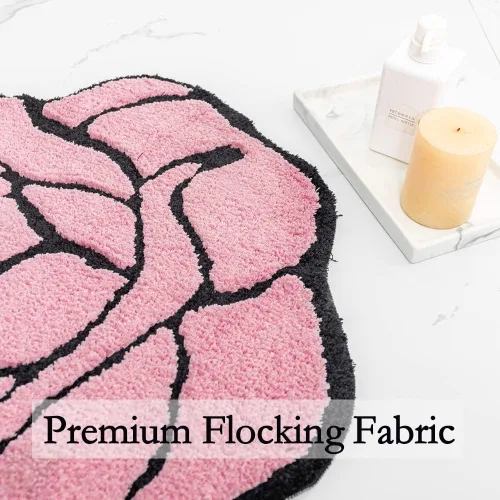 Vista 5 de Bonita alfombra de baño rosa para baño, antideslizante, absorbente, con forma de flor, alfombra de ducha esponjosa, decoración floral, alfombra